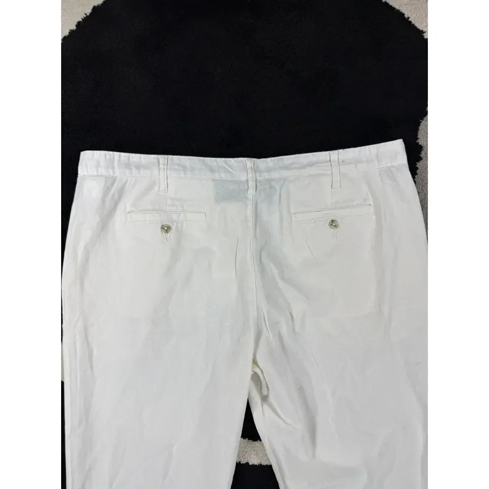 Nautica Pants Mens 42x32 Cream Linen Blend Casual Beach Cotton Trousers